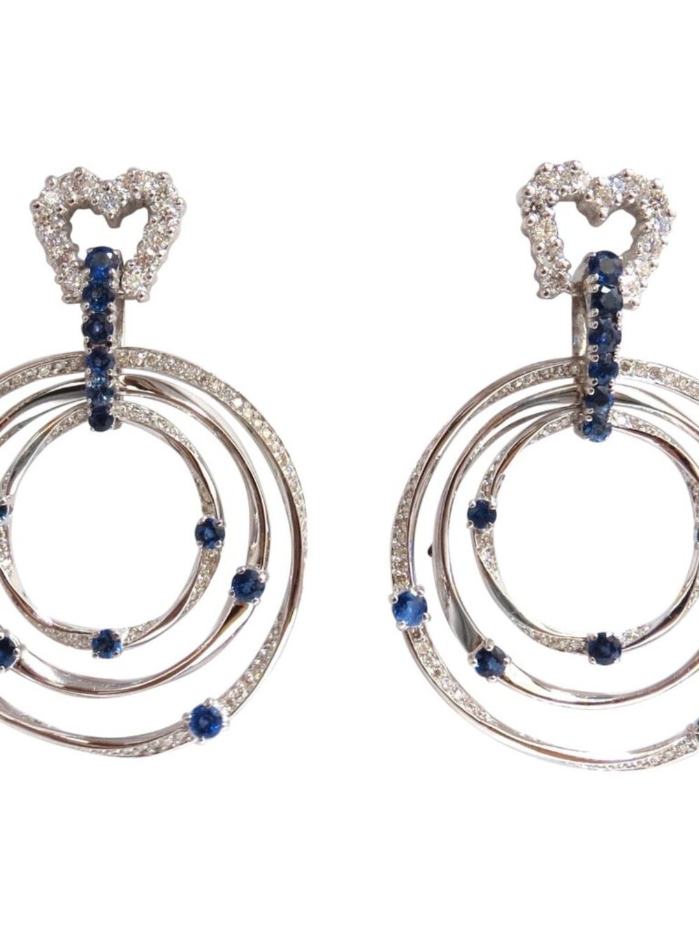 6.00ct Natural Diamonds Sapphire 3 Tier Dangle earrings 14kt gold Heart*